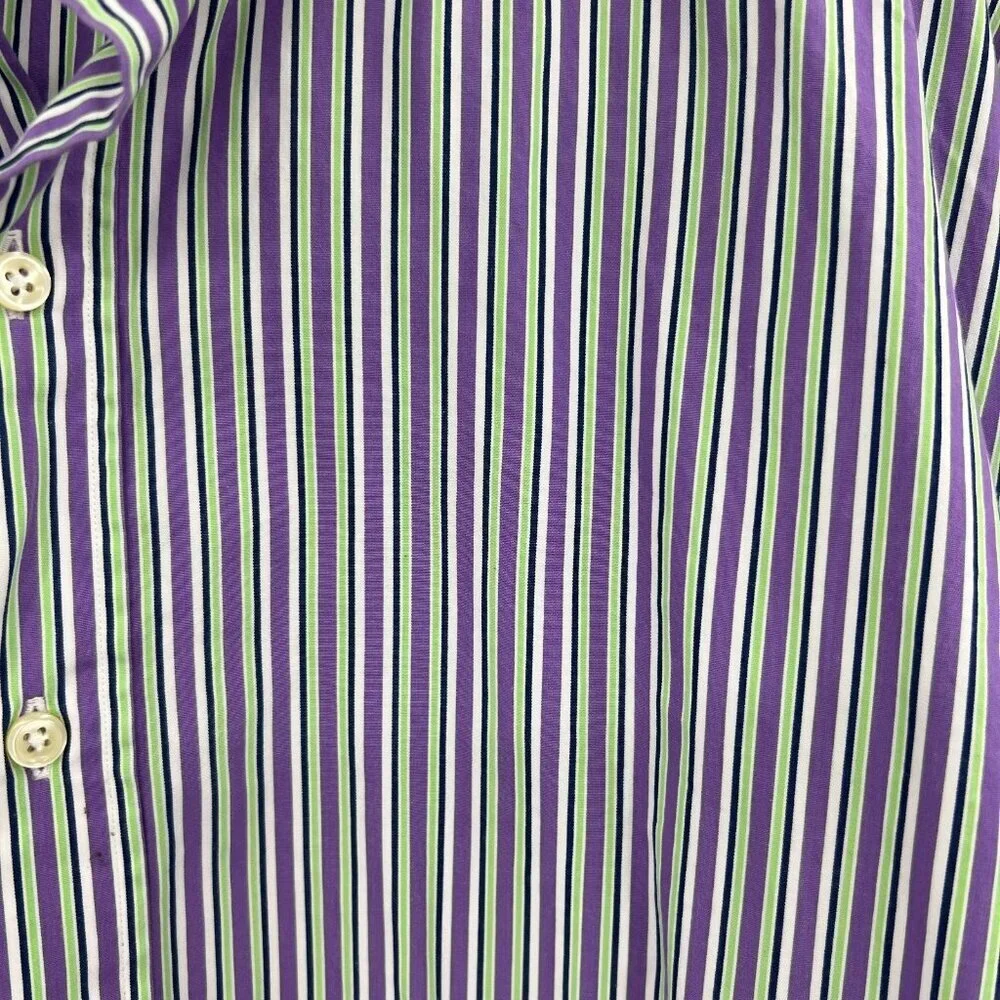 Polo by Ralph Lauren Regent Classic Fit Purple Green Striped Shirt 17.5 34/35